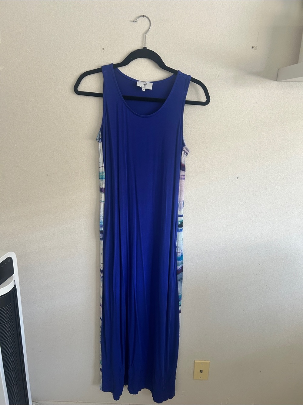 Ten Tomorrow, Blue Sleeveless Maxi Dress with Patterned Side Panels